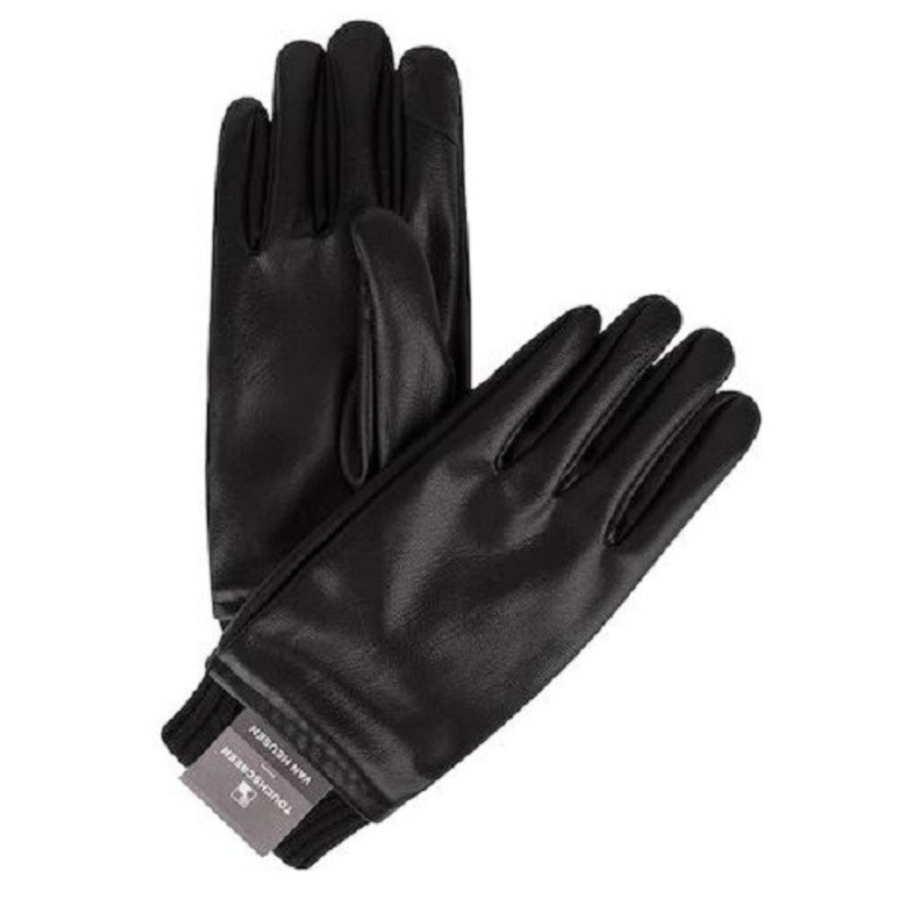 Van Heusen Men's Faux-Leather Fleece-Lined Touchscreen SIZE L/XL Black Gloves